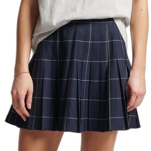 Superdry Vintage Navy Plaid Pleated Mini Skirt